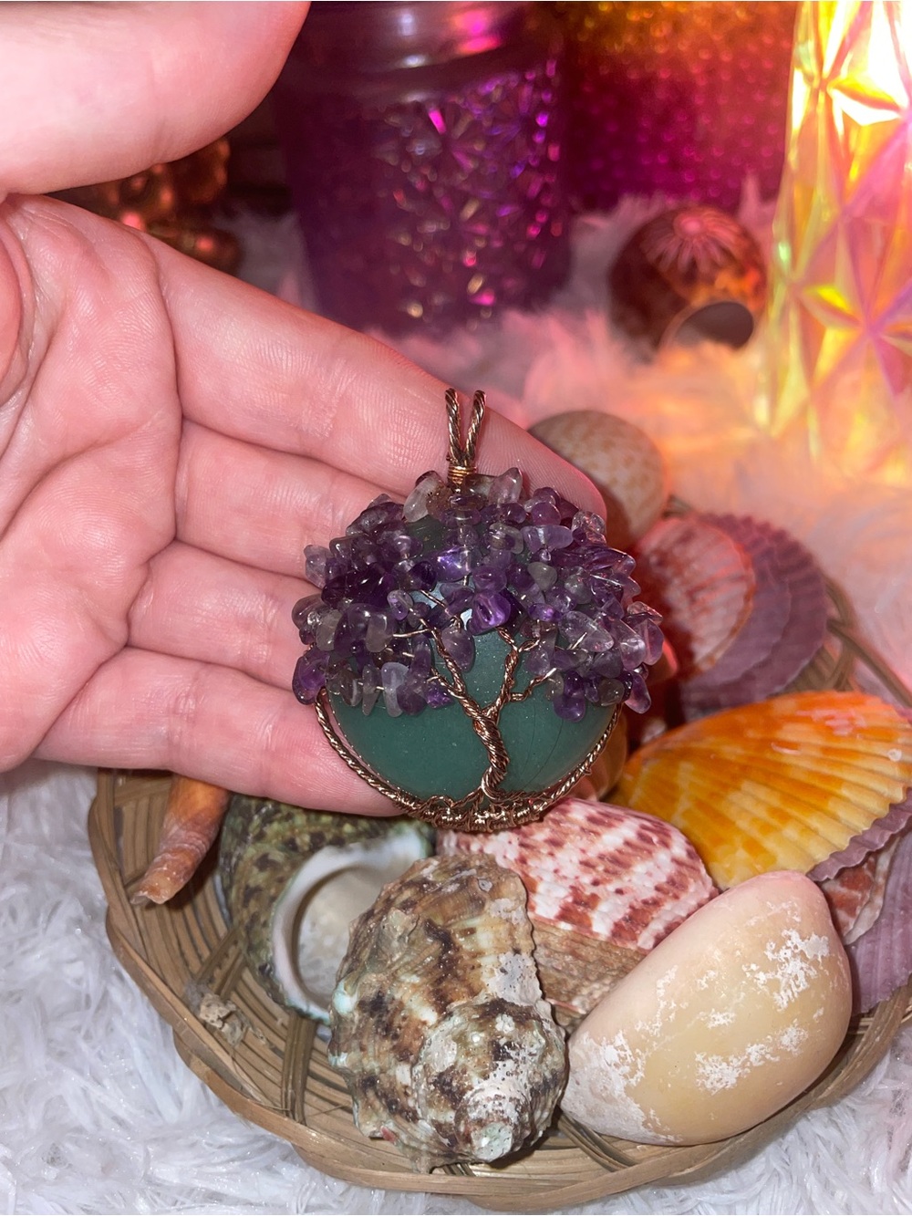 Handmade Green Aventurine and Amethyst Tree of Life Pendant